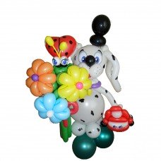 Іграшка песик з кульок з букетом і машинкою