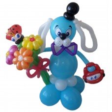 Щенок з повітряних кульок з букетом ромашок
