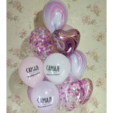 Фонтан гелієвих кульок біло-рожеве конфетті