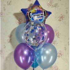 Гелиевые шарики с синей фольгированной звездой и конфетти
