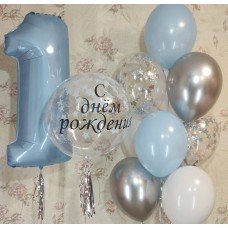 Композиція фонтан гелієвих кульок і фольгована цифра