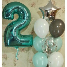 Композиція фонтан гелієвих кульок і фольгована зірка срібло