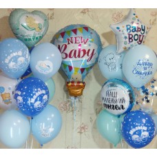 Гелієві кульки біло-блакитні пологовий (Хлопчик)