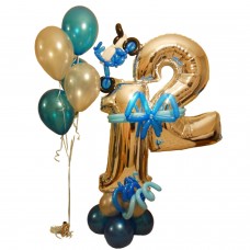 Фольгована цифра 12 з букетом гелієвих кульок