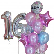 Цифра 16 з букетом гелієвих кульок Цифра 16 з букетом гелієвих кульок