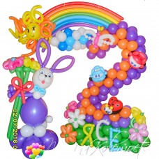 Цифра 2 зайчик і веселка з кульок Цифра 2 зайчик і веселка з кульок