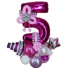 Цифра із кульок 5 малинова